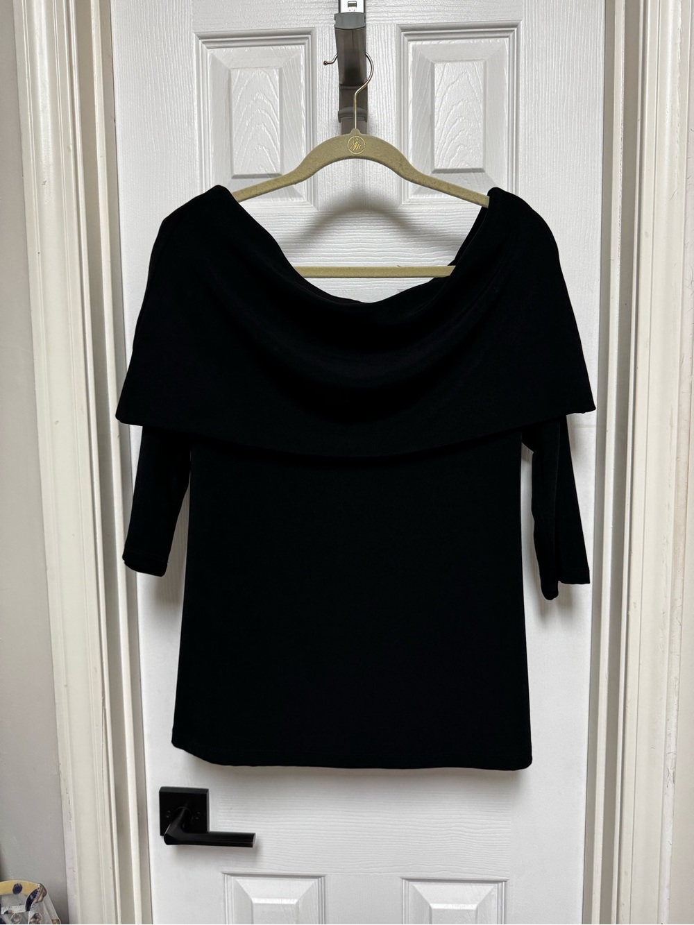 Chico’s Travelers Black 3-Way Tunic Top Size 1 NWT Off Shoulder Cowl Neck